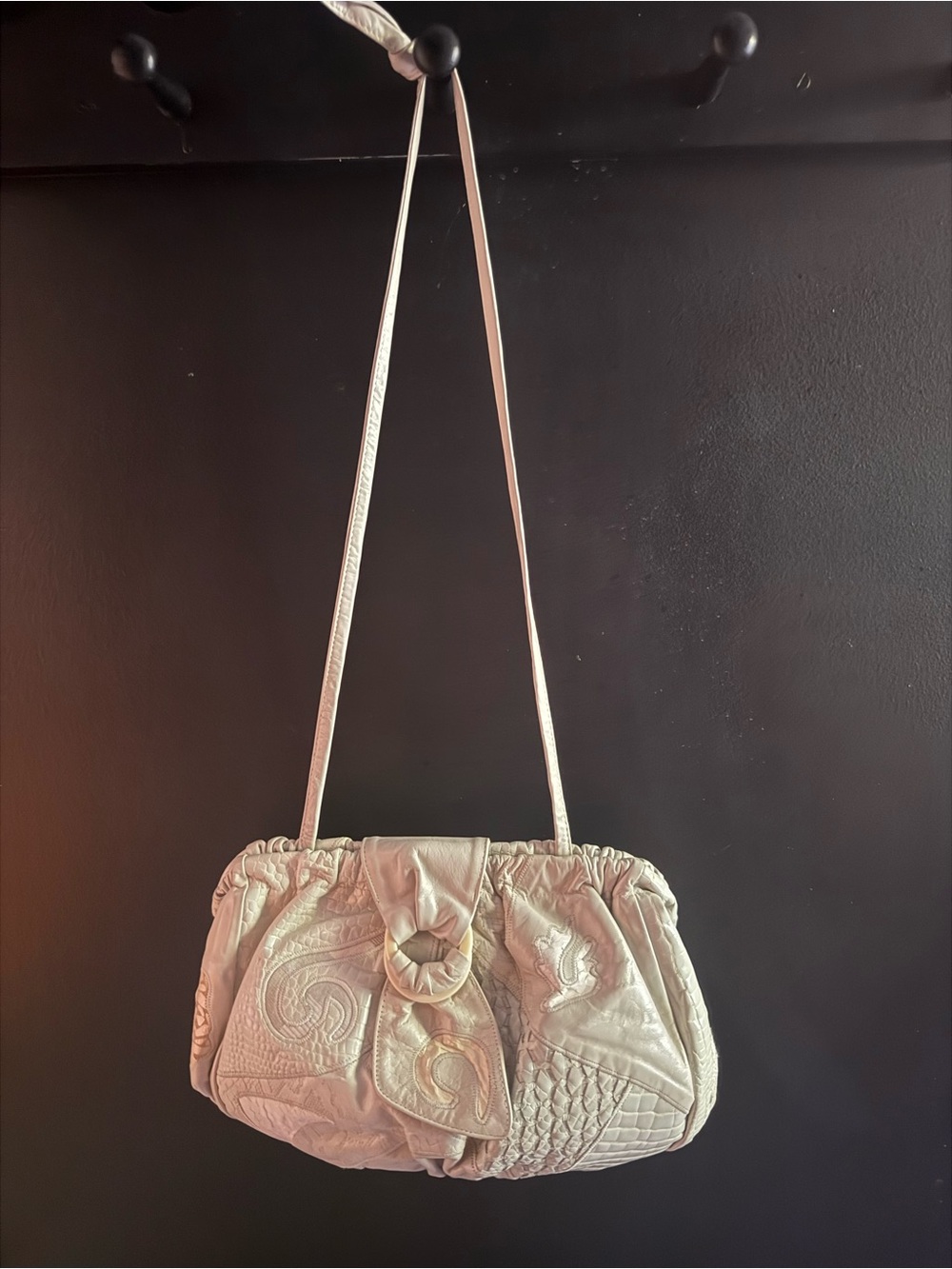 SHARIF Leather Cream Ivory Quilted Patchwork 1980 Shoulder Bag Quiet Luxury VTG - Picture 11 of 15
